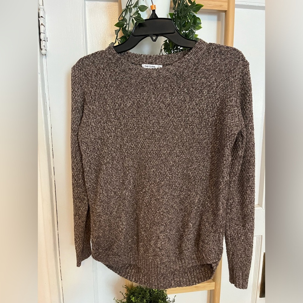 Pink Clover Brown Crew Neck Sweater with Textured Knit